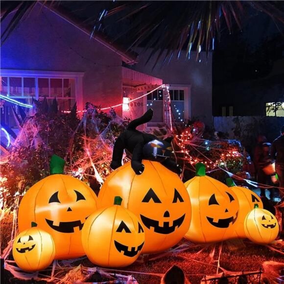 Halloween Inflatable Decoration 8 FT Long Inflatable 7 Pumpkins Patch